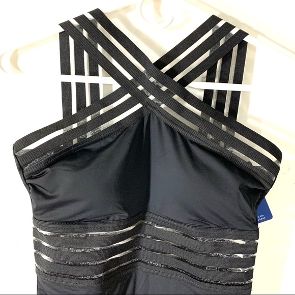 2/$35 Hilor Black One Piece Crossover Tummy Control Swimsuit - Picture 4 of 11